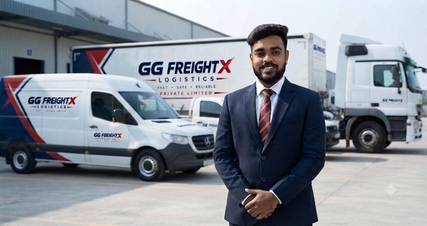 GG FreightX operations manager in front of the fleet