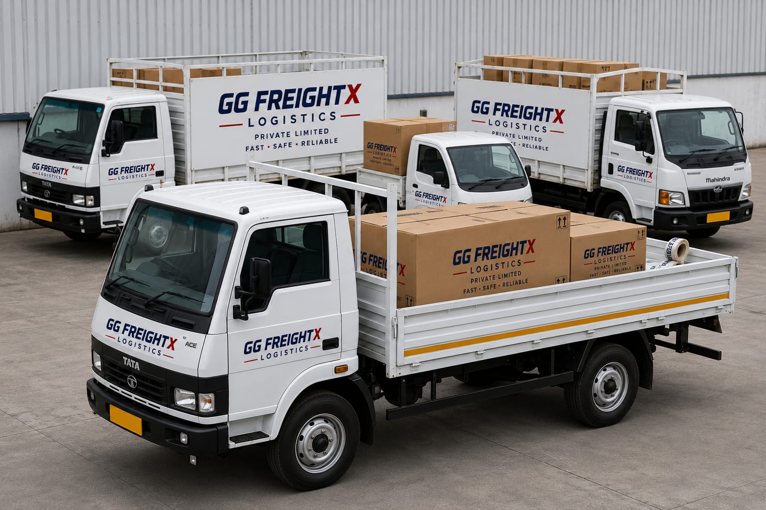 Mini trucks loaded with cartons